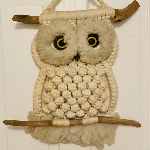Vintage Mid Century Modern Macrame Owl Wall Decor - Picture 5 of 9